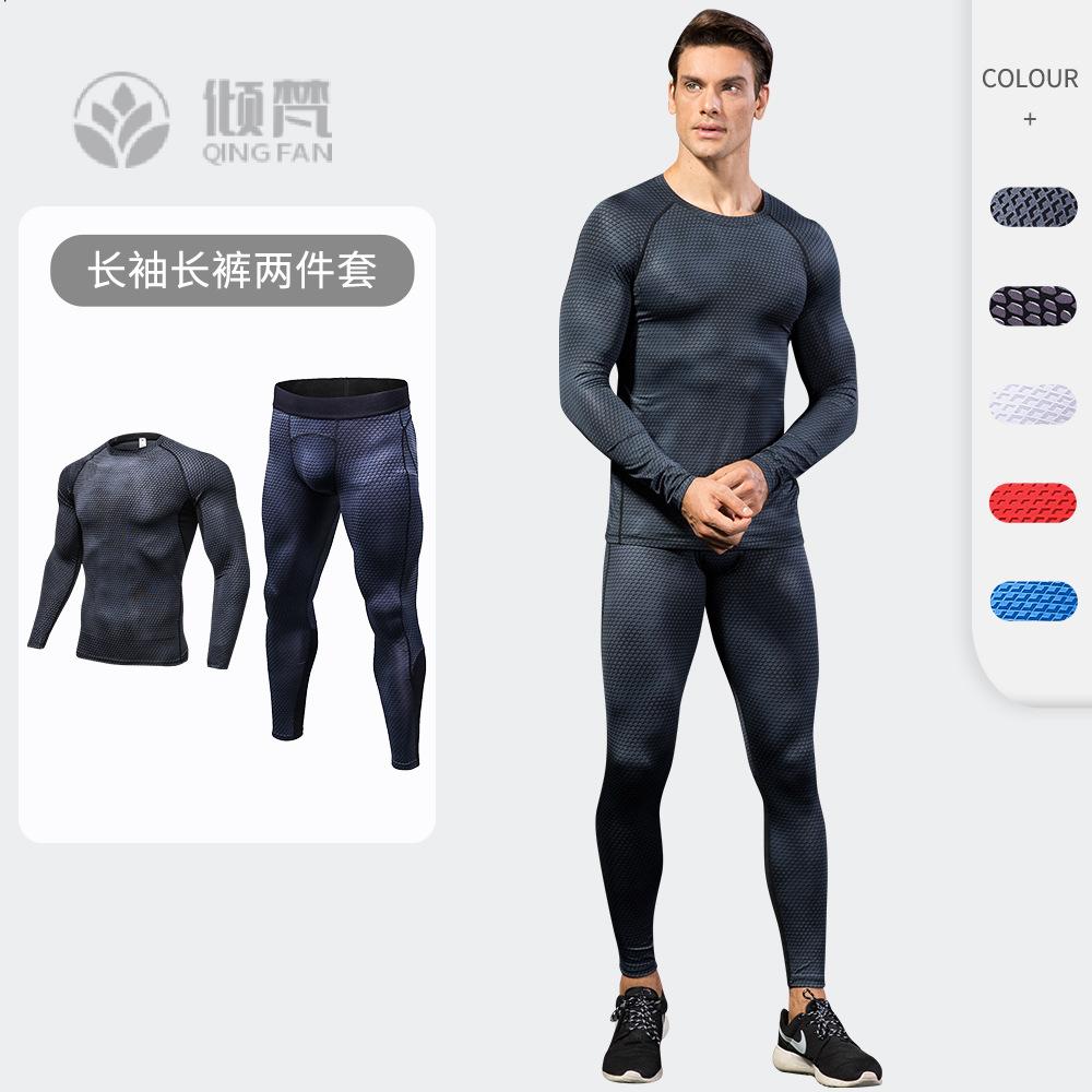 男健身速干印花紧身训练套装|+
