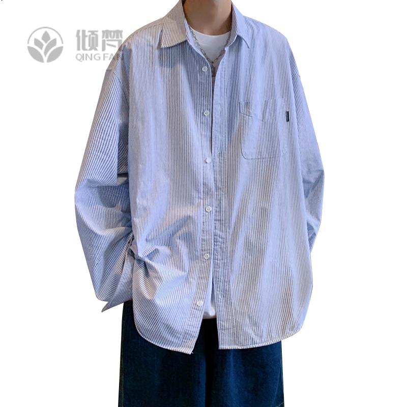 日系Cityboy条纹长袖衬衫男春秋