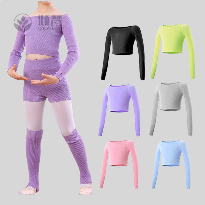 舞蹈服女童长袖一字领针织秋冬小
