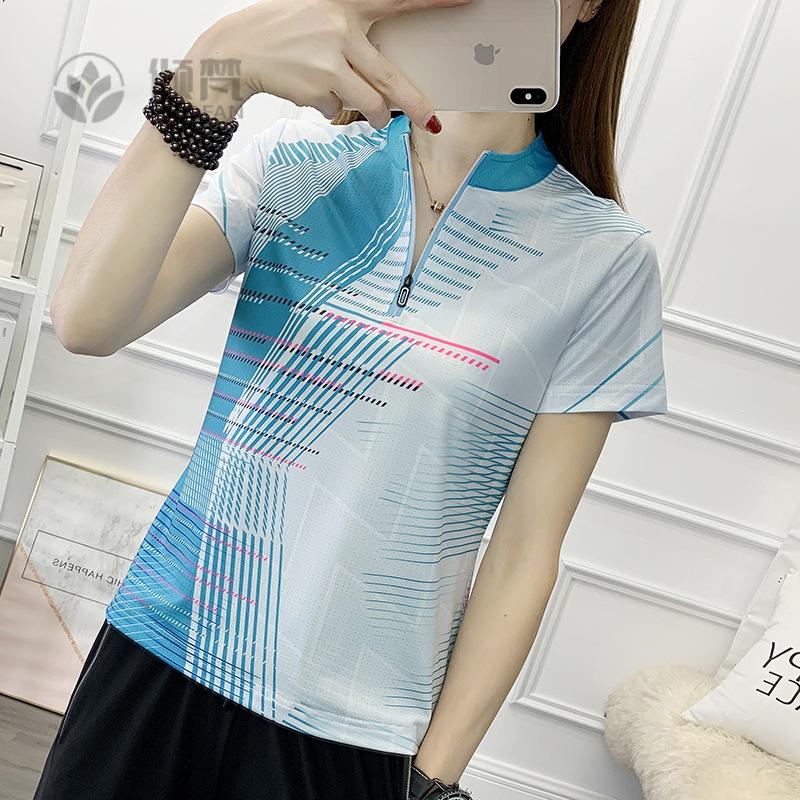 迷彩速干衣女立领短袖恤打球服
