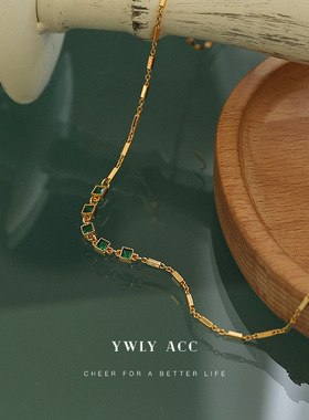 欧美祖母绿锆石镶嵌高级感项链轻