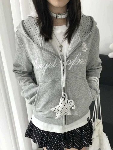 JinYi 韩系设计感星星印花刺绣字母连帽卫衣女修身百搭小个子外套
