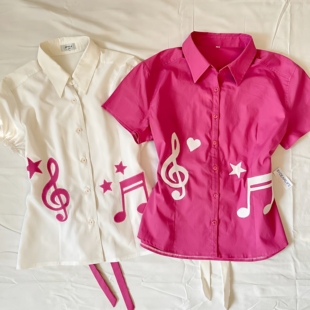 古早甜亚!【音符印花】日系学院风短袖衬衫收腰系带修身显瘦上衣