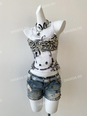 DAGEDA DD涩谷辣妹y2k轻亚可爱remake豹纹毛绒kitty吊带