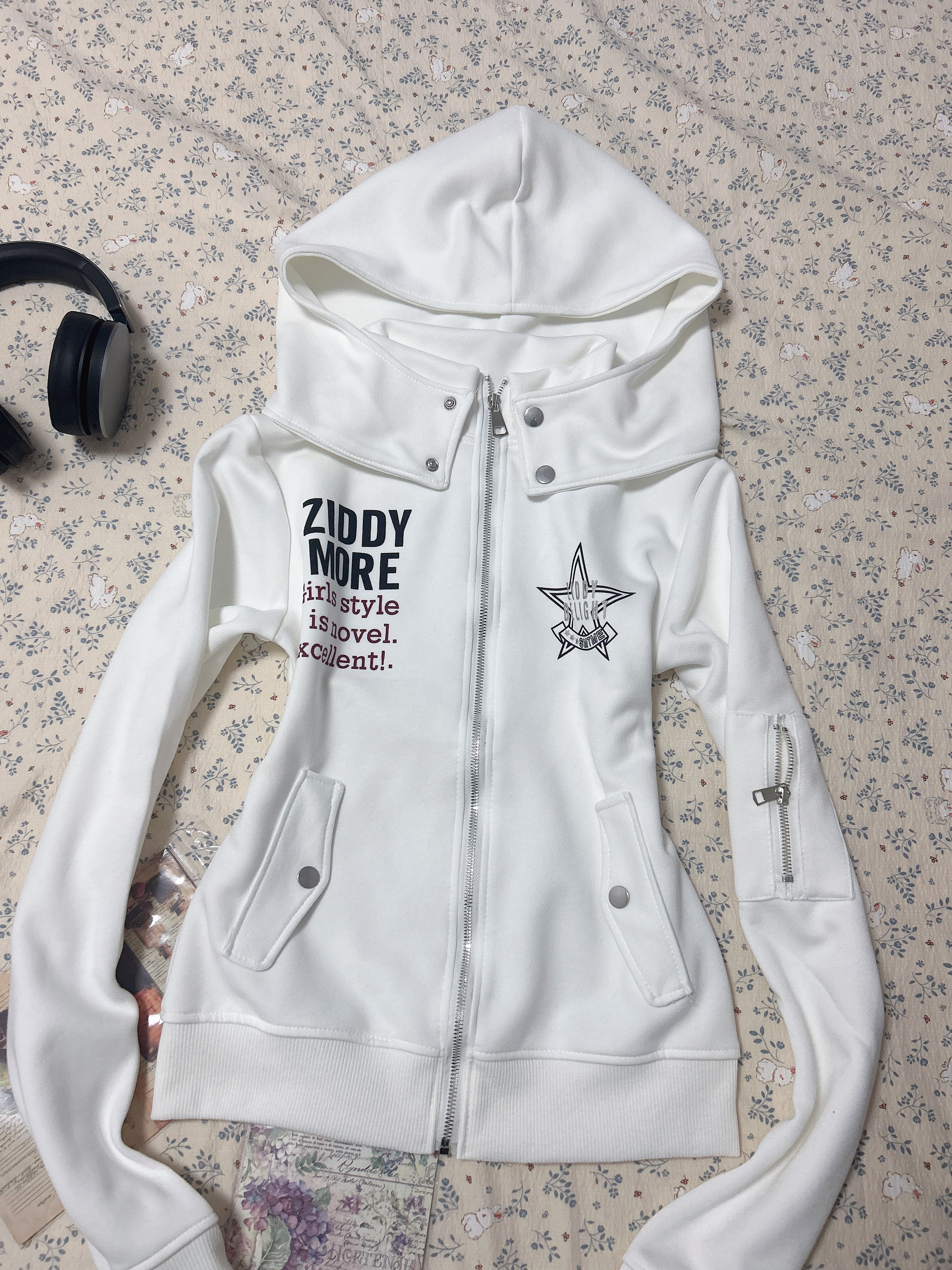 现货 亚文化日系甜酷重工连帽开衫立领卫衣外套新款修身显瘦上衣