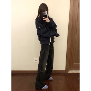 2024早秋新款 休闲宽松棒球服飞行员夹克上衣 美式 复古外套女春秋季