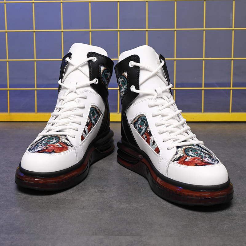 高帮男鞋国潮真皮板鞋白色韩版百搭休闲潮皮靴高邦涂鸦街舞运动鞋