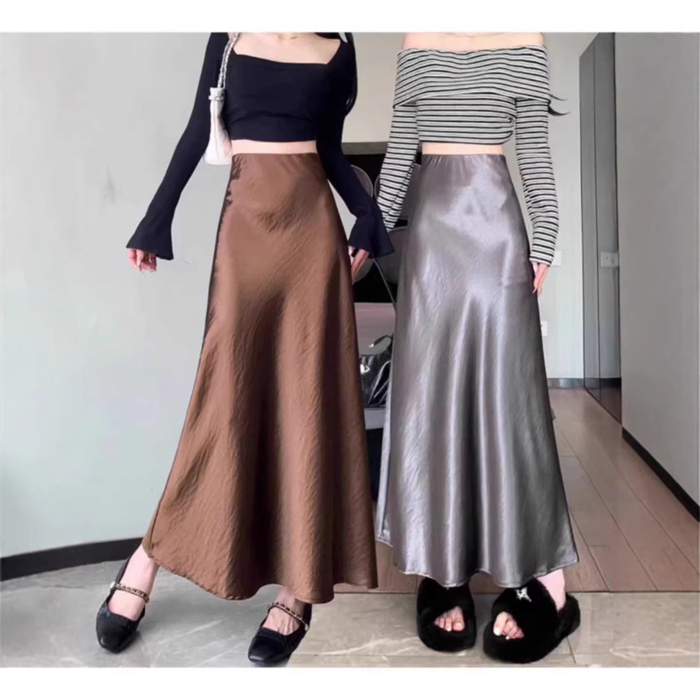 夏季垂感丝滑缎面鱼尾半身裙女