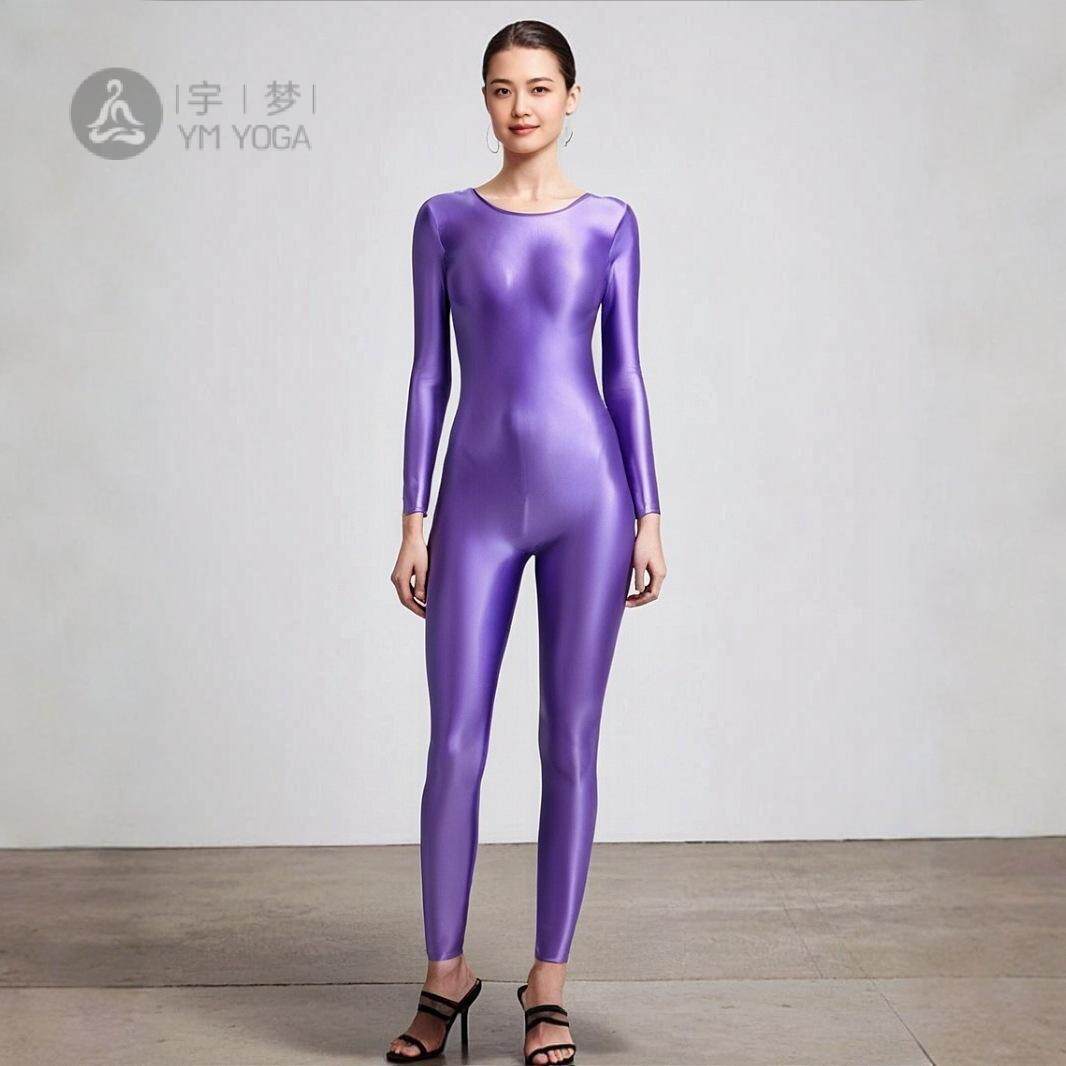 弹力光泽紧身连体衣女长袖九分裤