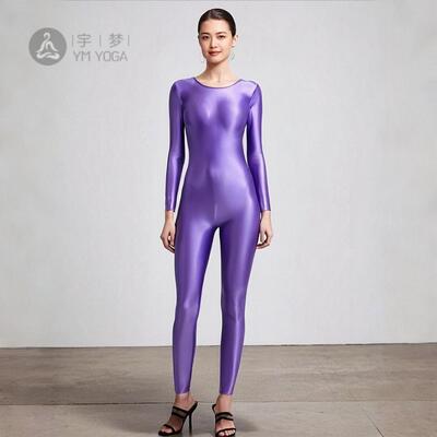 弹力光泽紧身连体衣女长袖九分裤