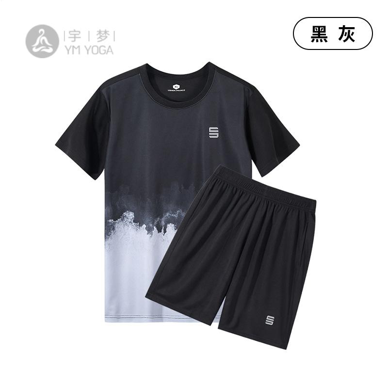 短袖运动休闲套装男女情侣夏季撞色跑步健身服两件套恤