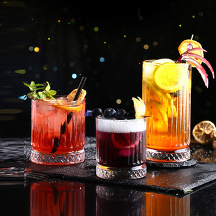 咖啡条纹玻璃杯 气泡水饮品杯dirty冰杯 拿铁杯220ml 355ml 455ml