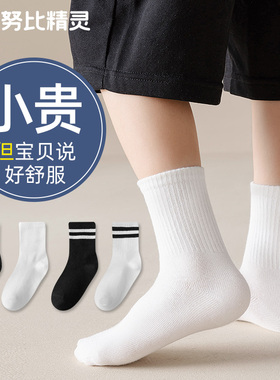 儿童袜子春秋薄款白色棉袜男童女童升旗运动中筒白袜宝宝学生长袜
