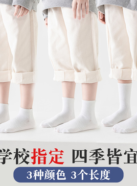 儿童袜子春秋薄款男女童白色学生长筒运动袜中大童男宝宝中筒短袜