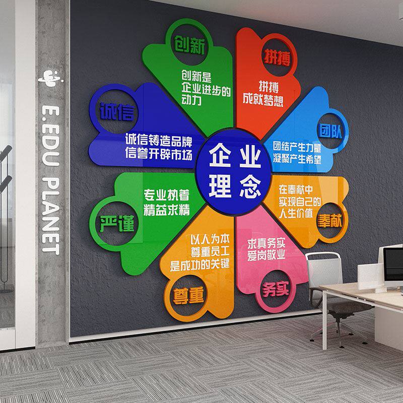 企业文化理念办公室墙面装饰工作会议室公司玻璃贴纸走廊楼梯布置