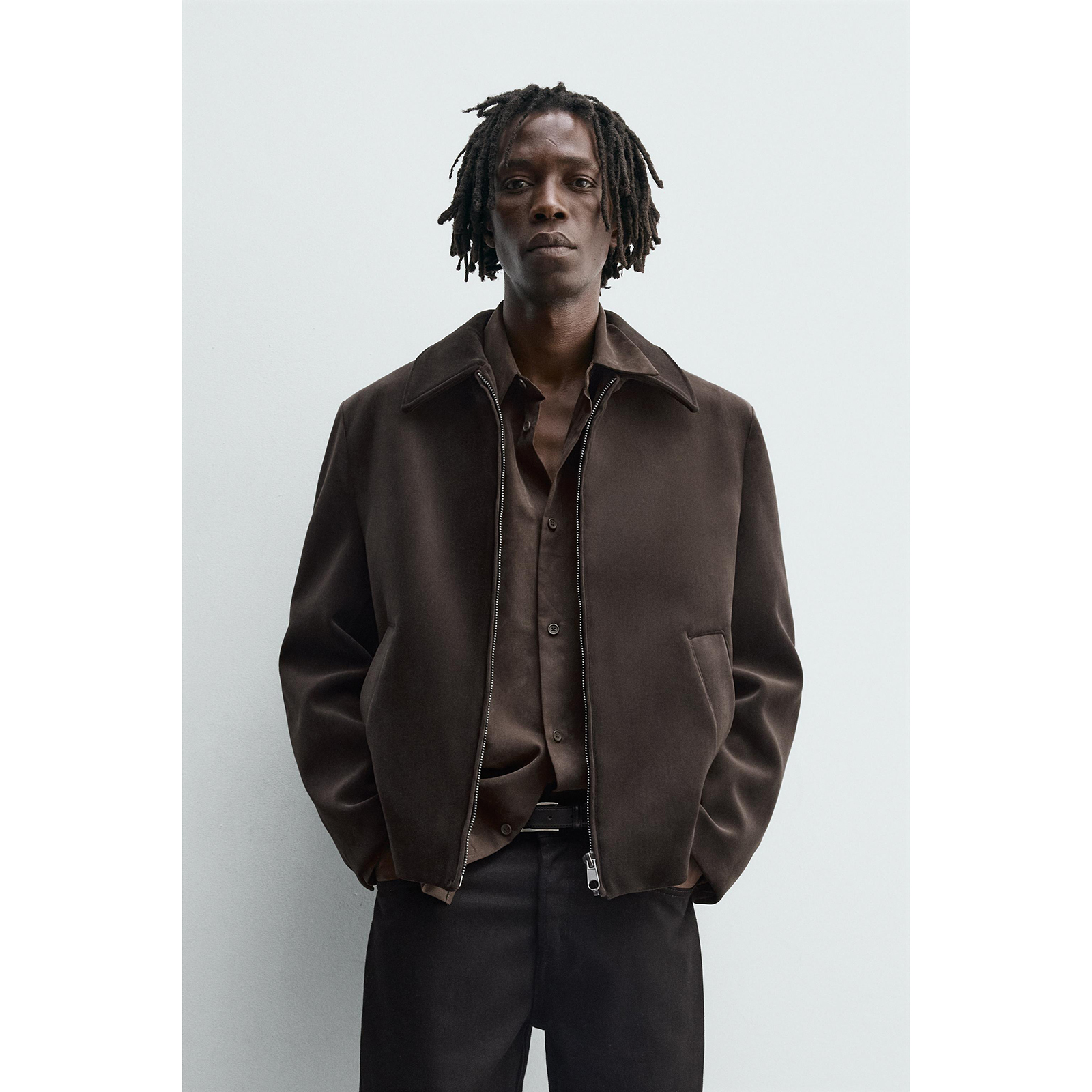 ZA 2025 秋季新品 男装 修身直筒天鹅绒拉链夹克外套 5854125 717