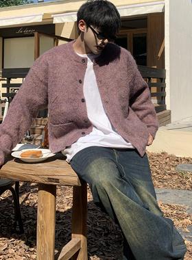 SAMS【高级感刷毛混纱】慵懒风针织衫宽松单排扣开衫毛衣男女同款