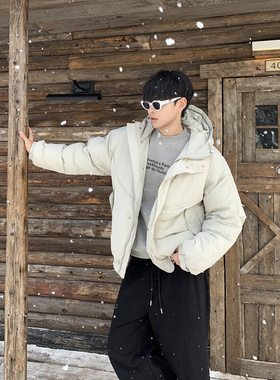 SAMS【解构拼接包绳】90白鸭绒纯色羽绒服男宽松冬季保暖连帽外套