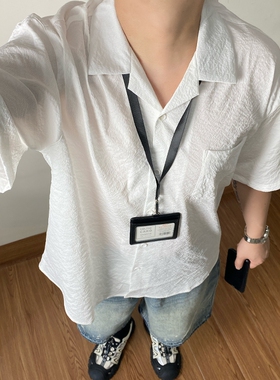 SAMS「肌理感竖条纹」学院风简约纯色衬衫夏季百搭短袖衬衣男女款