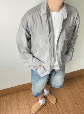 SAMS「高级灰扎染做旧」肌理感条纹防晒衬衫男长袖雅痞风轻薄衬衣