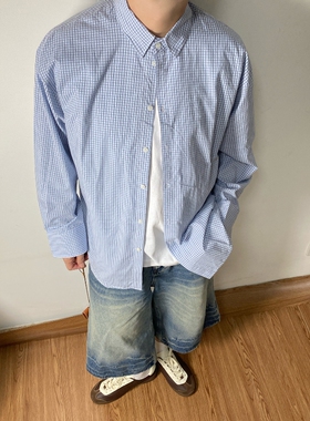 SAMS「云水双色细格」2025新款格子衬衫长袖宽松休闲蓝色格纹外套