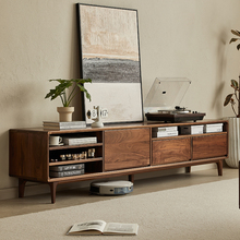 水墨兰亭北美黑胡桃木电视柜茶几组合大小户型客厅实木地柜视听柜