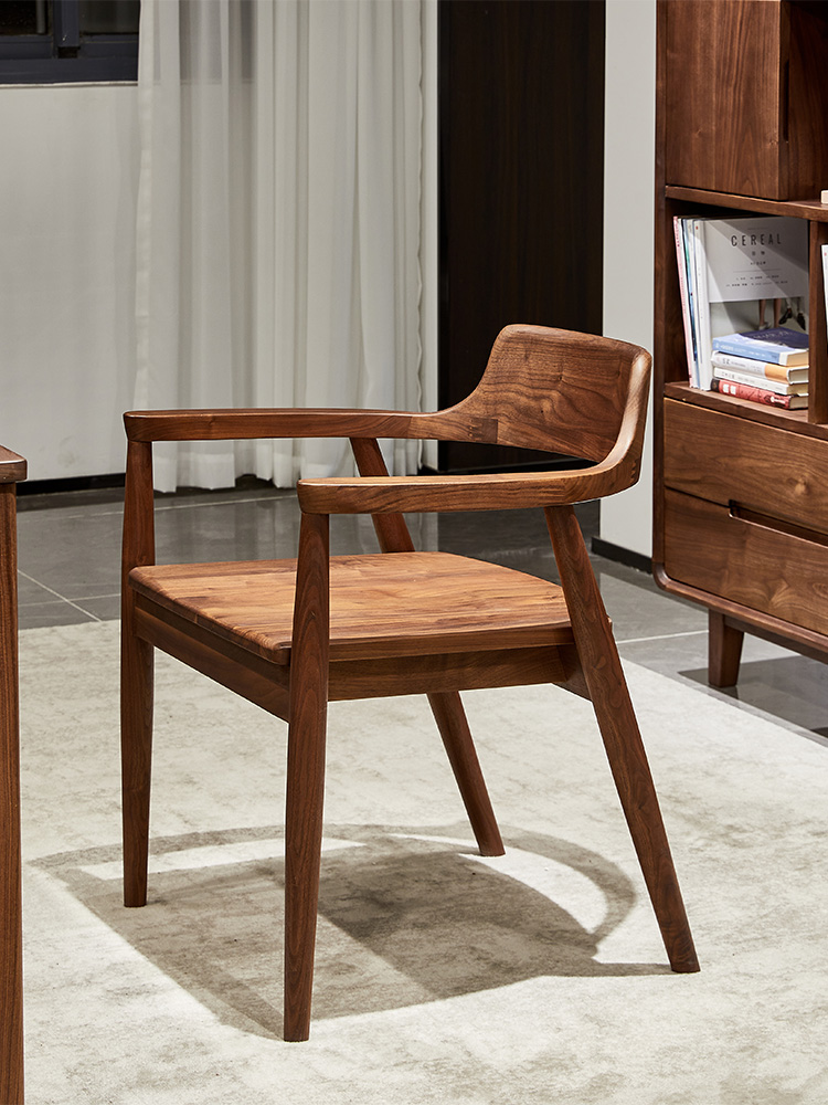 北欧实木书椅，简约北美黑胡桃桌椅，家居轻奢休闲原木设计餐椅