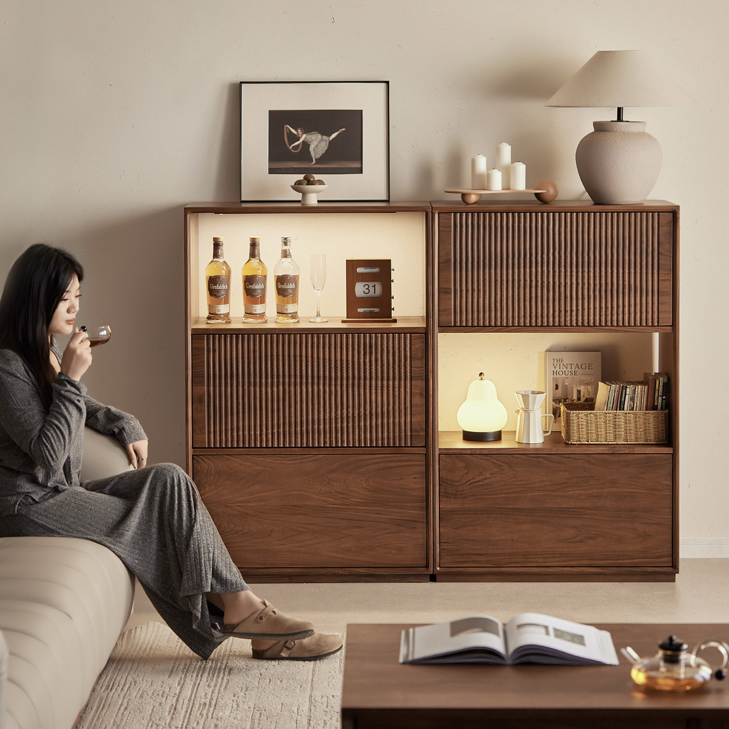 黑胡桃木边柜客厅多用