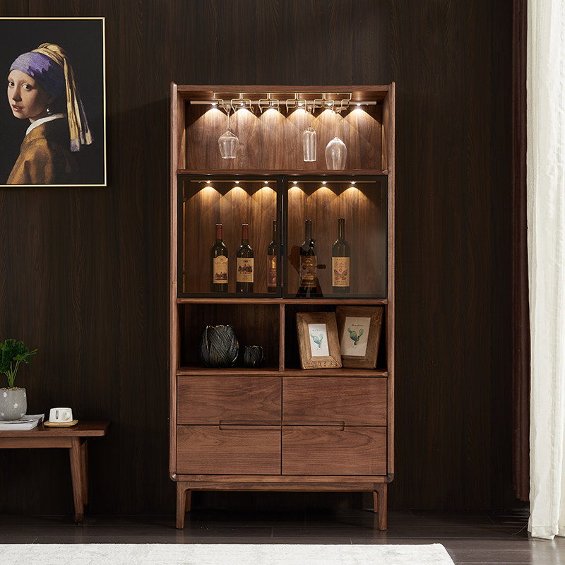 北欧轻奢纯实木酒柜落地立柜现代简约家用黑胡桃木精品红酒展示柜,住宅家具,酒柜,淘宝优惠券,粉丝福利购,淘宝优惠卷