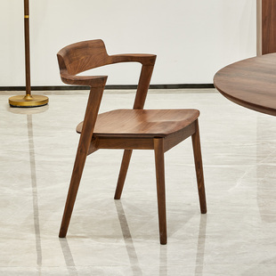北美黑胡桃实木餐椅北欧轻奢椅子现代简约休闲家用餐桌单人靠背椅
