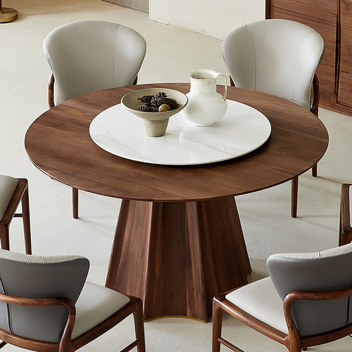 北美黑胡桃餐桌北欧实木木圆桌