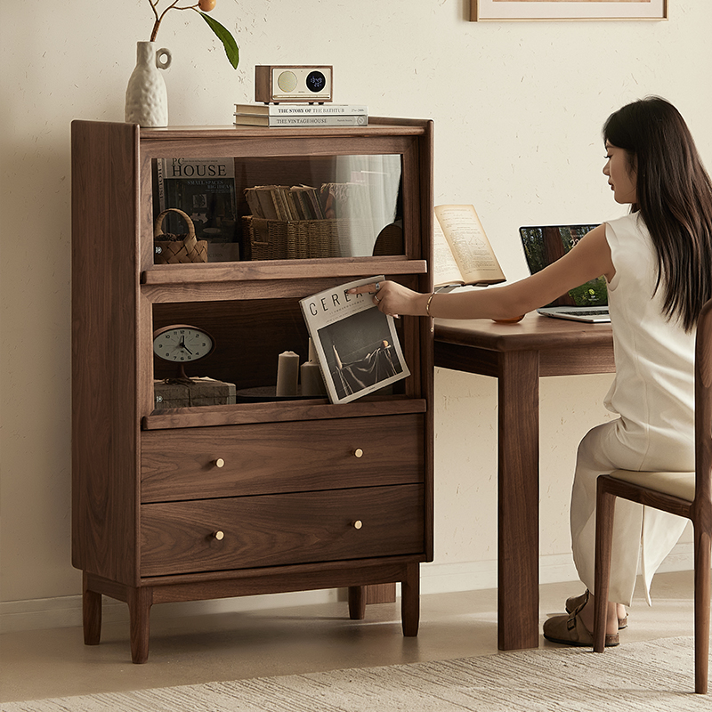 水墨兰亭北美黑胡桃木储物柜