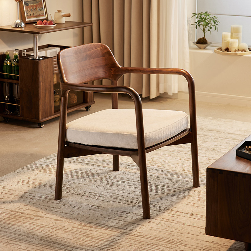 水墨兰亭北美黑胡桃木单人沙发椅北欧家用客厅实木软包沙发休闲椅