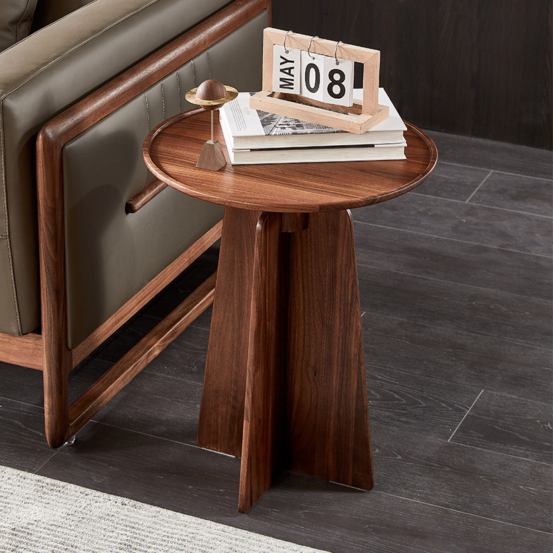 水墨兰亭全实木角几黑胡桃木圆形