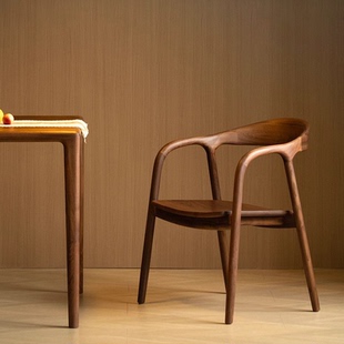 北美黑胡桃木餐椅家用客厅实木椅子带扶手复古风靠背椅