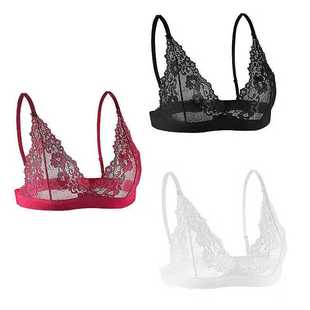 胸罩蕾丝文胸套装 法式 性感内衣女聚拢无钢圈无海绵透明镂空超薄款