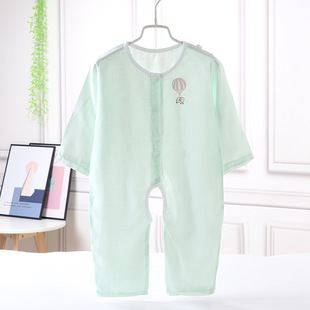 睡衣衣服屁股男宝连体衣绵绸婴儿夏装儿童粘稠露漏棉球宝宝夏开档