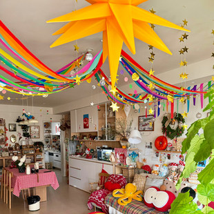 新年装饰diy皱纹纸彩带拉花挂饰客厅店铺天花板氛围布置拍照道具