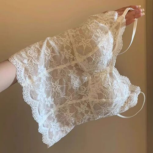 法式纯欲提花蕾丝V领吊带