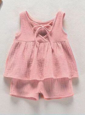 女童夏季衣服韩版婴幼儿童洋气棉麻背心上衣时髦短裤套装