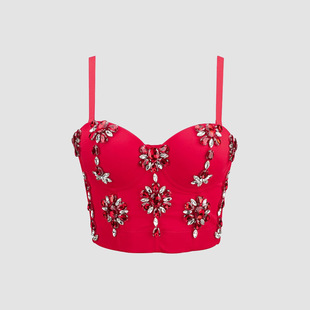 鱼骨吊带短款 2024希音同款 饰细肩带修身 钻石装 上衣女 女士夏季