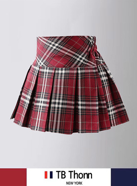 女童高腰半身裙辣妹学院风JK百褶裙红色格子新年复古中大童