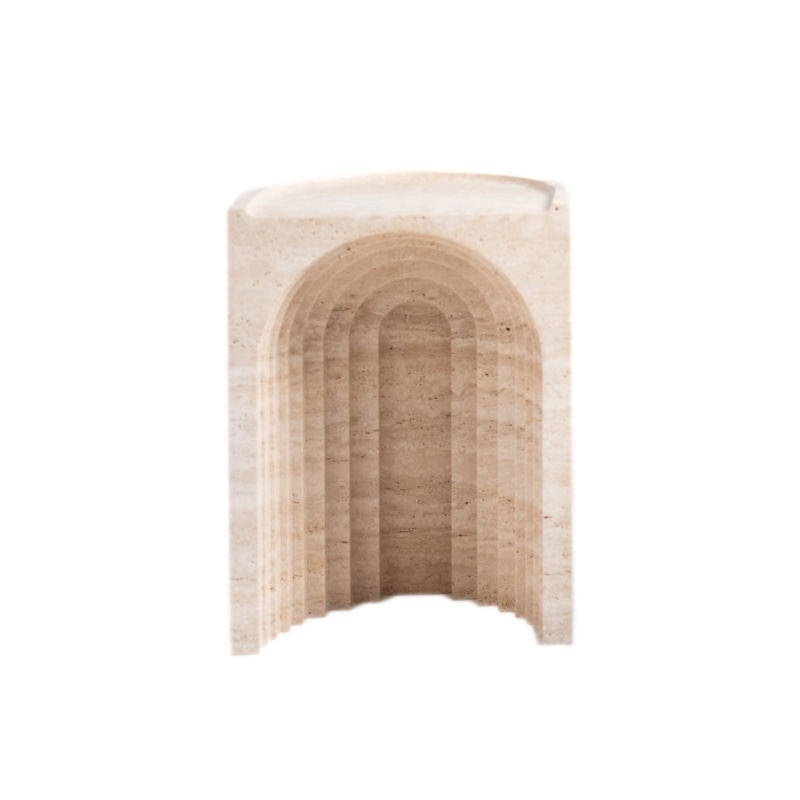 侘寂风简约圆形客厅沙发边几家用小户型网红极简拱门洞石茶几边桌