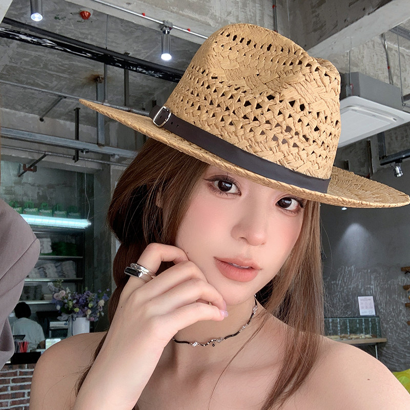 复古巴拿马风编织草帽女2025新款大帽檐遮阳防晒帽子海边度假帽潮