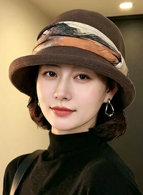 秋季时髦女保暖复古显脸小渔夫帽