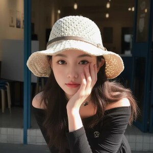 加大帽檐氛围感草帽子女款2026新款夏季时尚皮扣遮阳防晒海边帽子