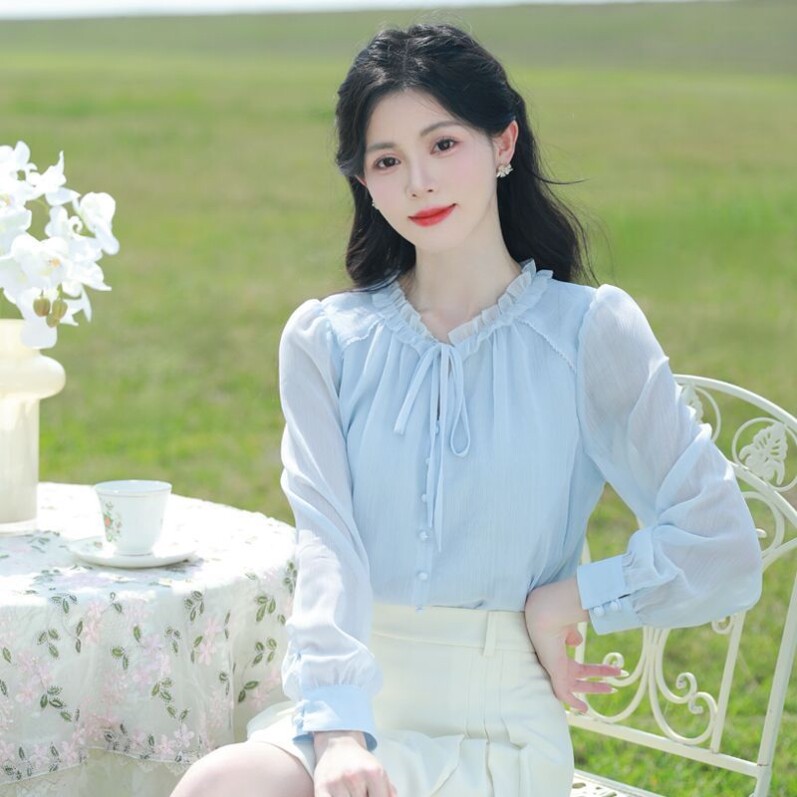 减龄洋气雪纺衫高级感气质上衣2025春款法式小众独特别致长袖衬衫