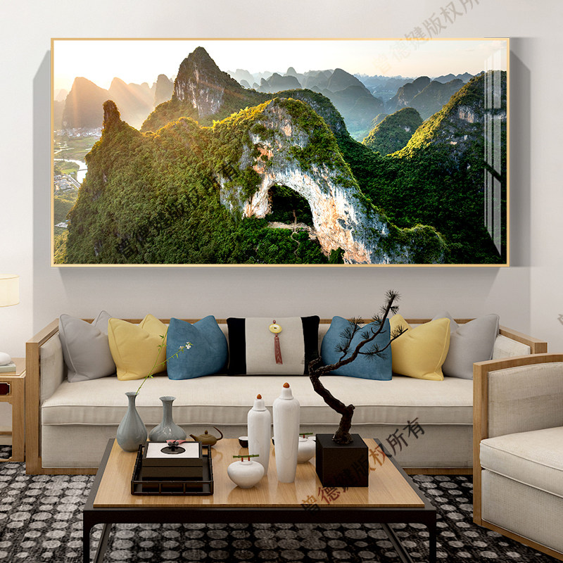 桂林山水日出金色高清大幅客厅装饰画水墨山水风景画餐厅壁画