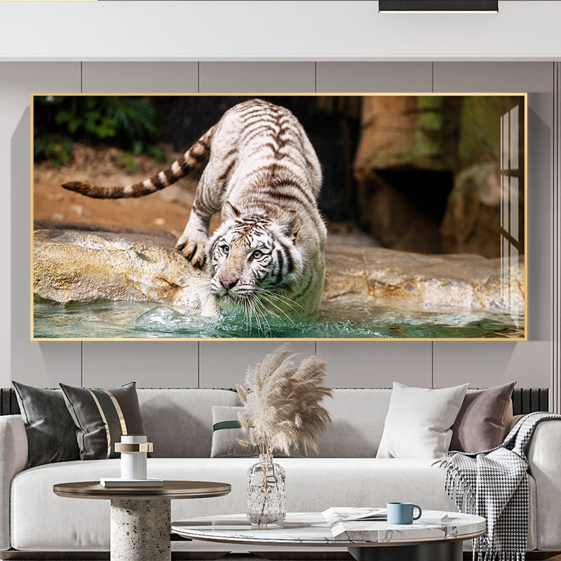 财虎兴水虎年画高清实拍生肖老虎挂画壁画客厅装饰画餐厅玄关招财
