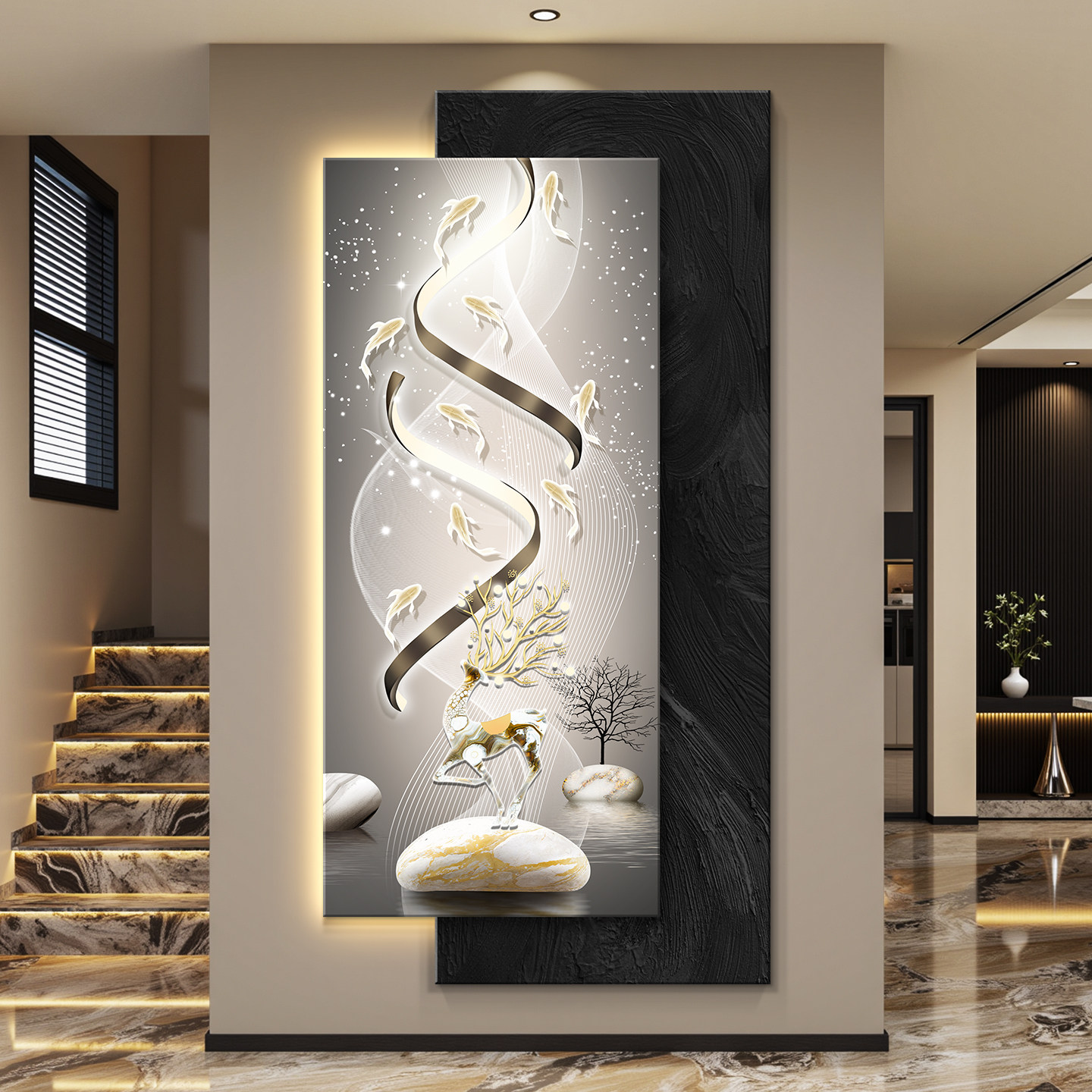 石头来运转LED灯轻奢入户玄关装饰画走廊过道挂画壁画高级感现代